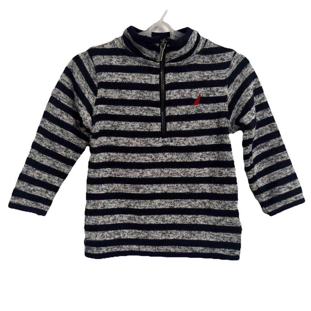 Size 12 Months - Nautica Striped Quarter Zip Blue Grey